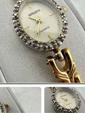 Gruen Gold and Silver Minimalist Watch with Decorative Band